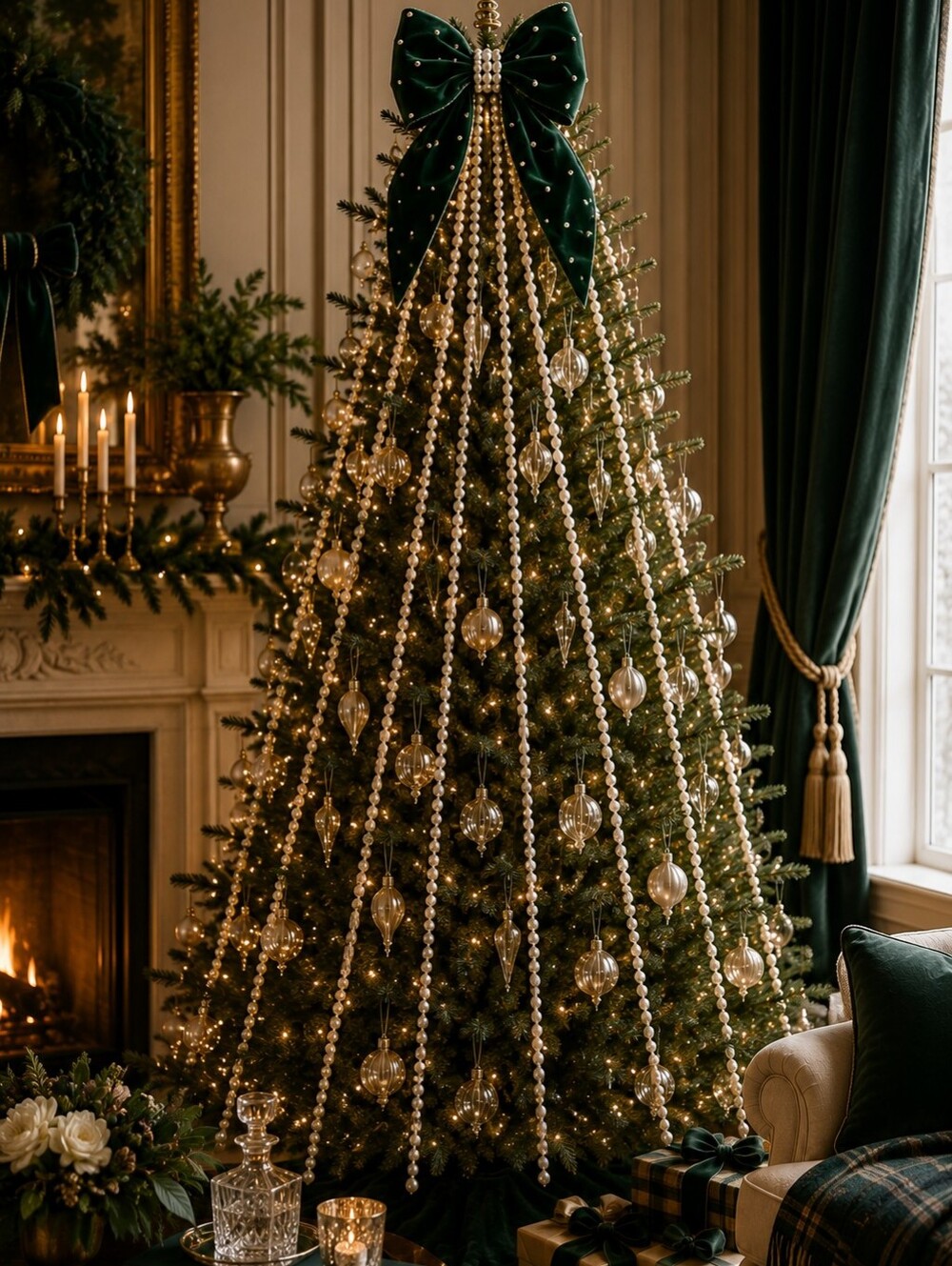 Anthropologie Cascading Pearl Christmas Tree Topper Garland NWT 6.5 Ft
